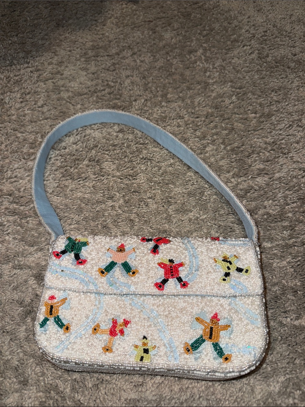 Anthropologie White Beaded Clutch with Colorful Skater Motifs
